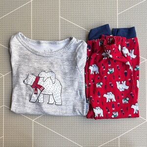 Kids Polar Bear Pajama Set - Gray and Red 4T